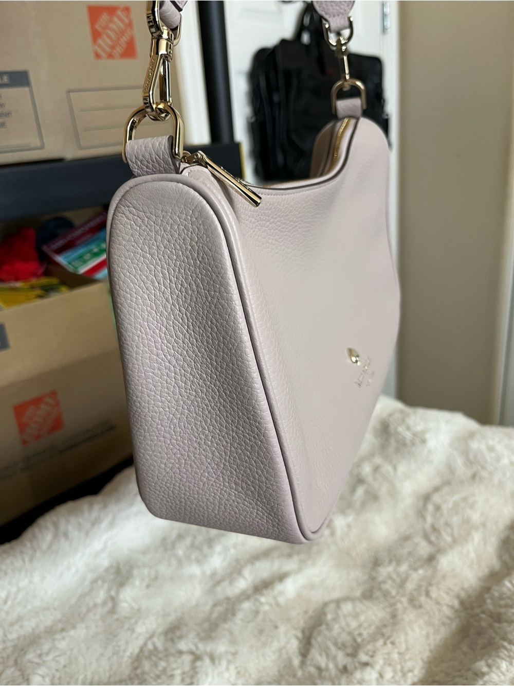 Kate Spade Pebbled Leather Shoulder Bag Grey with Gold Hardware EUC - Picture 3 of 14